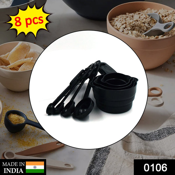 106 Plastic Measuring Cups and Spoons (8 Pcs, Black) Shopistore