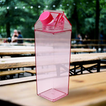 17764 Plastic Milk Carton Colorful Clear Water Bottle, 17 Oz Portable Milk Box Leakproof Square Juice Bottle for Outdoor Sports Travel Camping