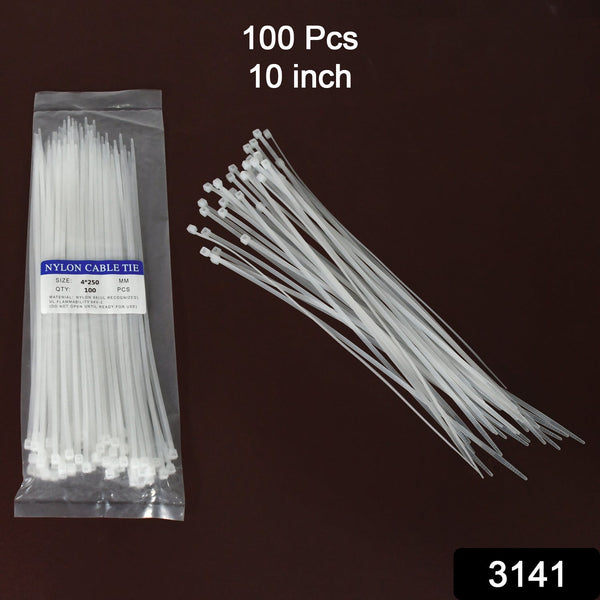 3141 10Inch Nylon Self Locking Cable Ties, Heavy Duty Strong Zip Wire Tie. Pack of 100 - Black