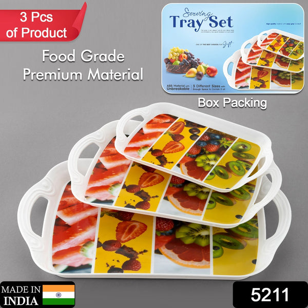 Serving Tray Set  (Pack of 3 Pcs) (Small, Medium, Large) (Multicolour)