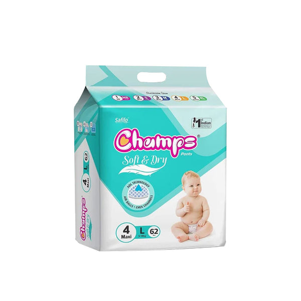 0958 Champs Soft and Dry Baby Diaper Pants 62 Pcs (Large Size  L62)