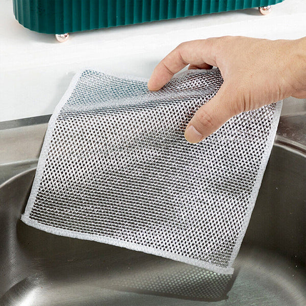 5564 Double-Sided Multipurpose Microfiber Cloths, Stainless Steel Scrubber, Non-Scratch Wire Dishcloth, Durable Kitchen Scrub Cloth (1 Pc / 20 x 20 Cm)