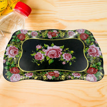 5537 Stainless Steel Serving Tray With Flower Printed Rectangle Premium Dining Table Plate (18 x 8.5 Inch / 1 Pc)