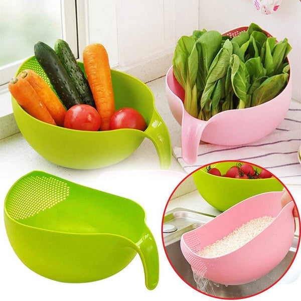 2068 Plastic Rice Bowl/Food Strainer Thick Drain Basket with Handle for Rice, Vegetable & Fruit (set of 3pcs) 