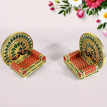 17697 Meenakari Work Laddu Gopal Singhasan for Pooja Mandir Wooden Krishna Ladoo Bal Gopal Sofa Asan, Home Decorative Premium Look Decorative Singhasan Suitable For Home, Office, Restaurant (2 Pc Set)