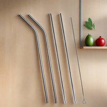 0579 Set of 4 Stainless Steel Straws & Brush (2 Straight straws, 2 Bent straws, 1 Brush)