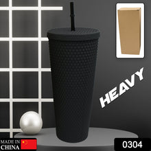 0304 Cup with Straw Reusable Matte Studded Tumbler with Leak Proof Lid Water Cup Travel Mug Coffee Ice Water Bottle Double Walled Insulated Tumbler BPA Free (1 Pc / Mix Color)