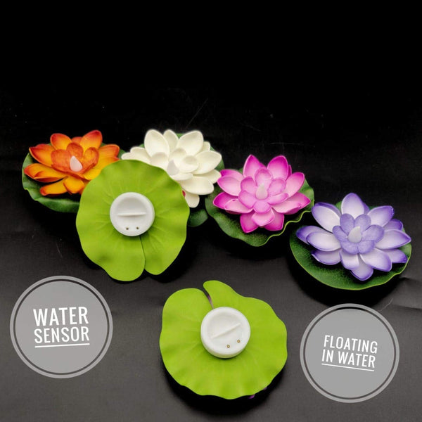 6556 Water Floating Smokeless Candles & Lotus Flowers Sensor Led TeaLight for Outdoor and Indoor Decoration - Pack of 6 Candle (Pack of 6)