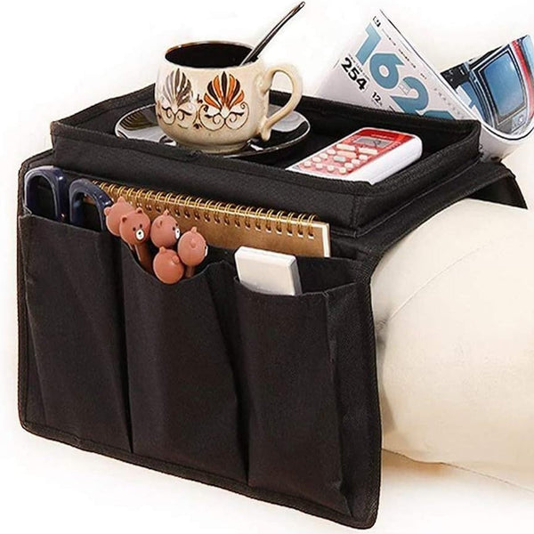 8164 Sofa Arm Rest Hanging Storage Bag, Storage Bag for Sofa Ideal for Sorting Magazines iPad Books (Black)