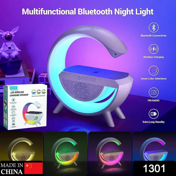 1301 3-in-1 Multi-Function LED Night Lamp with Bluetooth Speaker, Wireless Charging, for Bedroom for Music, Party and Mood Lighting - Perfect Gift for All Occasions  blootuth speaker (Media Player)