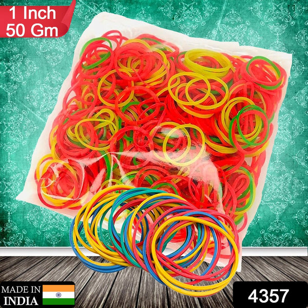 4357 Rubber Band For Office/Home and Kitchen Accessories Item Products, Elastic Rubber Bands, Flexible Reusable Nylon Elastic Unbreakable, For Stationery, School  Multicolor (1 Inch, 50 GM)