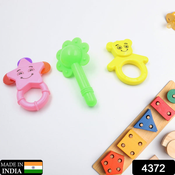 4372 New Born Babies with Attractive Colors and Khanjari Rattle, Musical Gallery Khanjari Musical Instrument Toy Baby Play Toy Fun Return Gift for Kids Birthday (3 Pc Set)