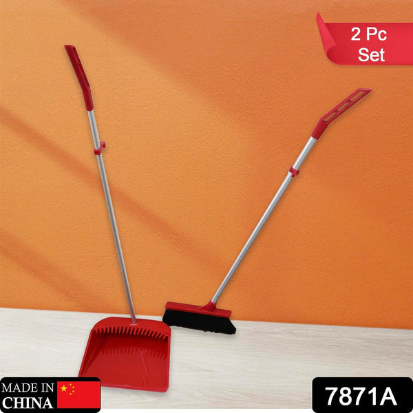 7871A Broom and Dustpan Cleaning Set Long Handled Dustpan and Brush Handle Dust Pan Broom Sweeper Long Handle Broom and Dustpan Set for Kitchen, Home, Lobby Schools, Hospital etc.