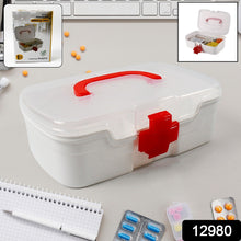 12980 3 Compartment Medical Box, 1 Piece, Indoor Outdoor Medical Utility, Medicine Storage Box, Detachable Tray Medical Box Multi Purpose Regular Medicine, First Aid Box with Handle, Transparent Lid & Color Box 