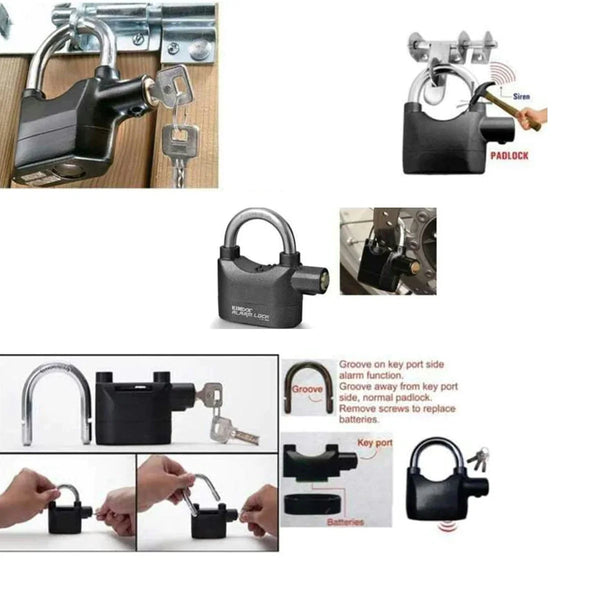 0185a Security Alarm Lock System | Waterproof Black Anti-theft Siren 110dba alarm anti Padlock FoR Bike | Door Window | Battery  padlock