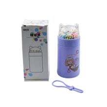 6953 Girl Glass Water Bottle for School with Kid Sparkle Strap Cat Lid Sequins Glitter Glass Cup Birthday Gift Children 350ml (MOQ :- 75 pc)