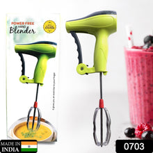 0703 Power Free Manual Hand Blender with Stainless Steel Blades, Milk Lassi Maker, Egg Beater Mixer Rawai