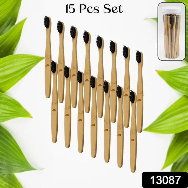 Bamboo Wooden Toothbrush Soft Toothbrush Wooden Child Bamboo Biodegradable Toothbrush, Manual Toothbrush for Adult, Kids (15 pcs set / With Round Box)