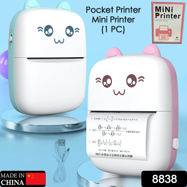 8838 Pocket Mini Printer, Mobile Phone Bluetooth Connection Wireless Mini Thermal Printer with Android or iOS APP for Pictures, Portable Smart Printer,Contains 1 Rolls Thermal Paper, with Fast Paper Output for Photo Image