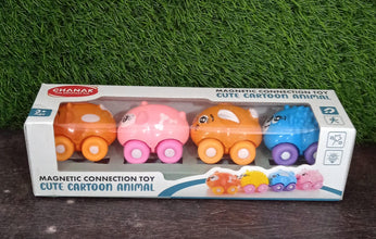 17749 Magnetic Connection Toy, Cute Cartoon Animal, Colorful Magnetic Mini Cartoon Animal Car Intelligence Kids Toy Home Decor, Train Set (4 Pc Set)