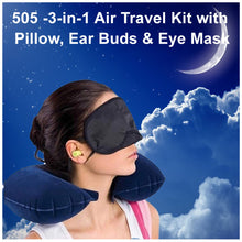 505 -3-in-1 Air Travel Kit with Pillow, Ear Buds & Eye Mask Shopistore WITH BZ LOGO