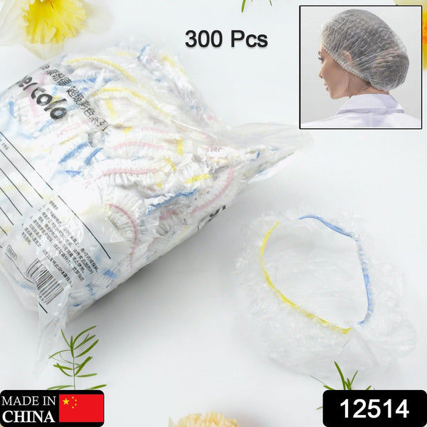 12514 Disposable Shower Caps for Women Thicker Waterproof and Individually Wrapped, Plastic Elastic Hair Bath Caps for Hotel and Spa, Hair Salon, Home Use, Portable Travel (pack of 300 Pc)