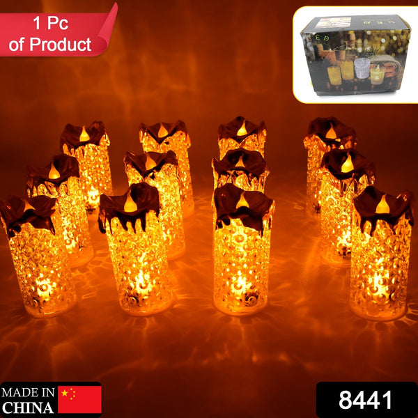 8441 Gold Flameless Candles LED Light Flameless and Smokeless Decorative, Candles Led Tea Light Candle Perfect for Gifting, Home, Diwali,Wedding, Christmas, Crystal Candle Lights, Table Decorations (12 Pc MOQ)