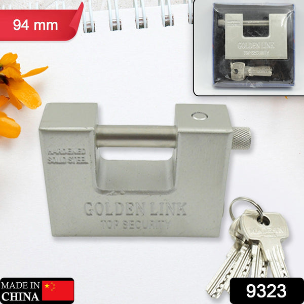 9323 Stainless Steel Padlock | Rectangular Shape | Hardened Steel | High Resistance With 5 Keys, Door Lock for Home Dormitory, Waterproof Antirust Anti-theft Padlocks Outdoor Gate Shed Locks Warehouse Big Door Drawer Lock (94 MM)