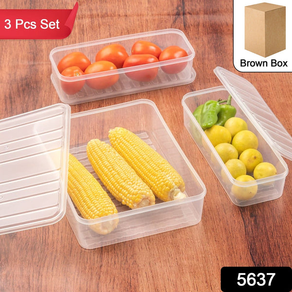 5637 Plastic Food Storage Container for Fridge, fridge storage boxes with Lid Stackable Fridge Storage Containers freeze organizer items and storage, vegetable storage box for fridge, (3 Pcs set)