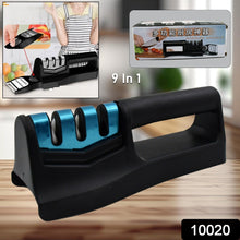 10020 Knife Sharpener for Kitchen | Knife Sharpener with Vegetable Chopper and Fish Scale Remover | Handheld Knives & Pocket Knife Sharpener | Knife Sharpener for Chefs & Serrated Knife (9in1)