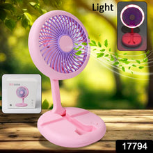 17794 USB Rechargeable Portable Fan With LED Light Heavy Duty & Foldable Fan With Charging Port Home, Outdoor, Temple